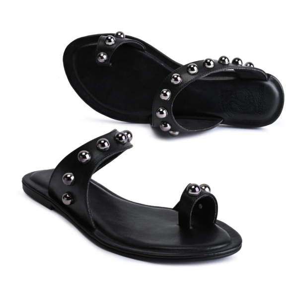 PisaX Black Flat Sandals For Women - Image 2