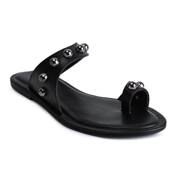 PisaX Black Flat Sandals For Women - Image 4
