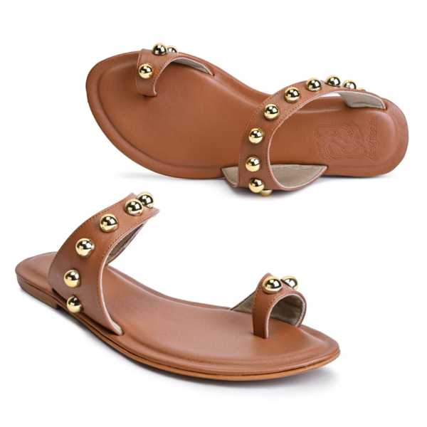 PisaX Tan Flat Sandals For Women - Image 3