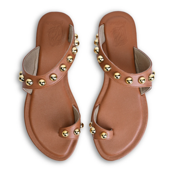 PisaX Tan Flat Sandals For Women - Image 5