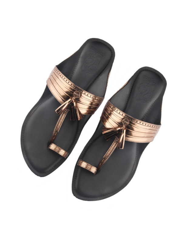 Bronze Kolhapuri Flats Sandals For Women - Image 2