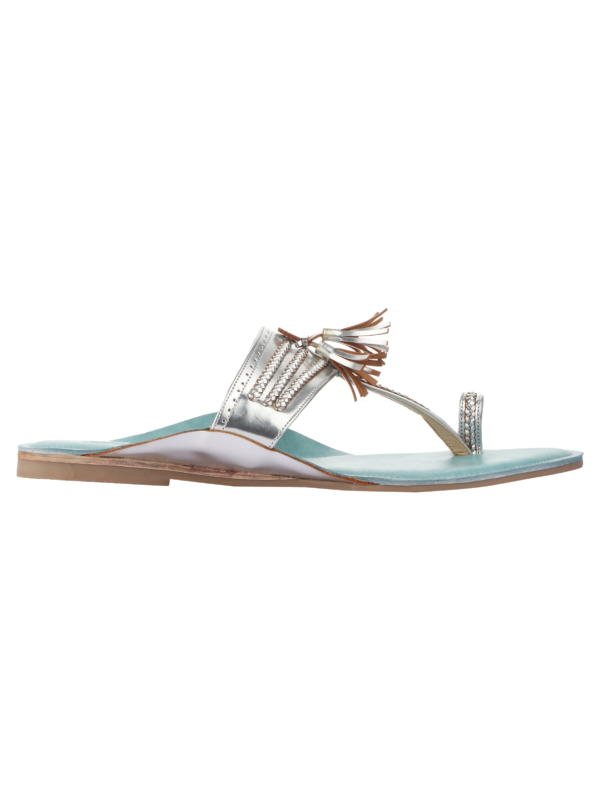 Green Kolhapuri Flat Sandals For Women - Image 3
