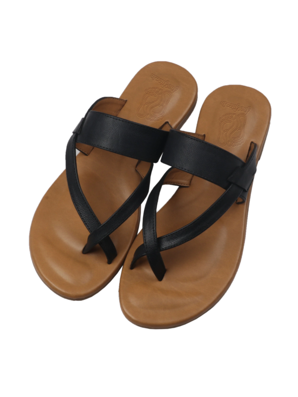 Genoa Black Flat Sandals For Women