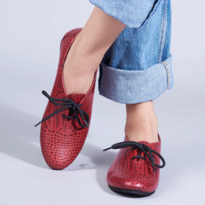 Red Derby Shoes with Bow Laces for Women