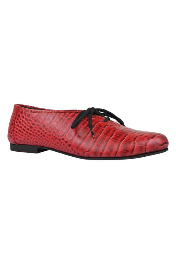 Red Derby Shoes with Bow Laces for Women - Image 5