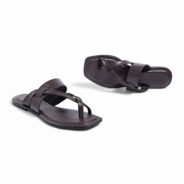Genoa Brown Square Flat Sandals For Women - Image 3