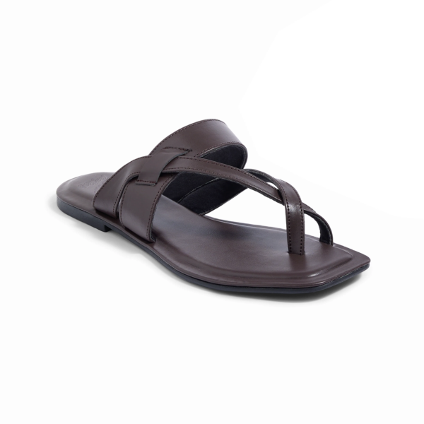 Genoa Brown Square Flat Sandals For Women - Image 4