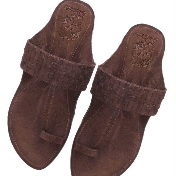 Brown Kolapuri Brick Pattern Style Strap for Men