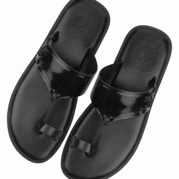 Men Indy Black Glossy Strap Sandals for Men