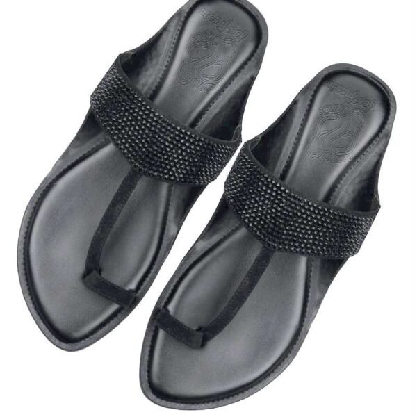 Black Kolapuri Stone Detailing on Strap for Men