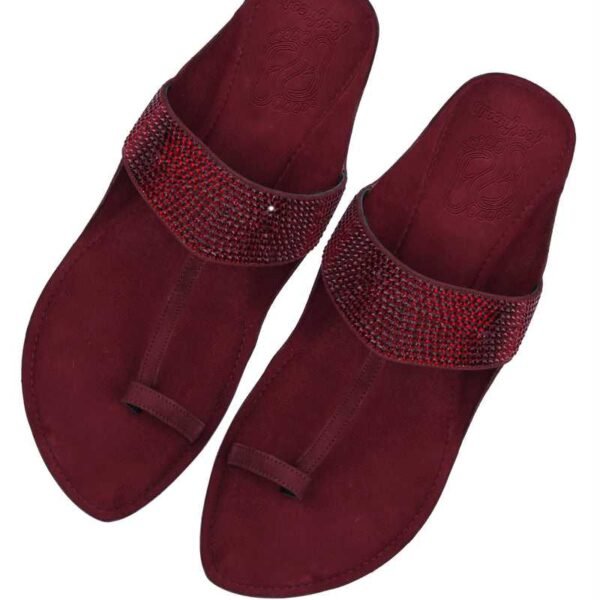 Red Kolapuri Stone Detailing on Strap for Men