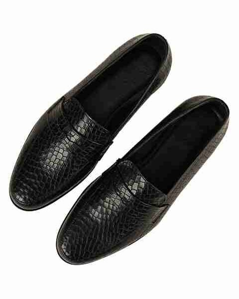 Black Croc Patern Penny Loafers for Men