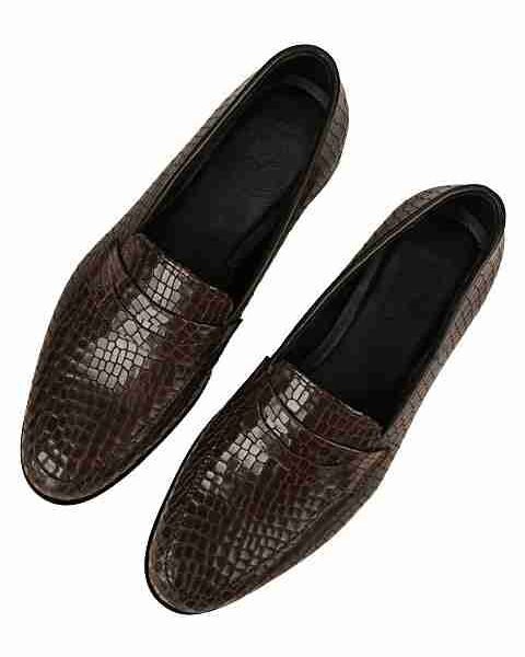 Brown Croc Patern Penny Loafers for Men
