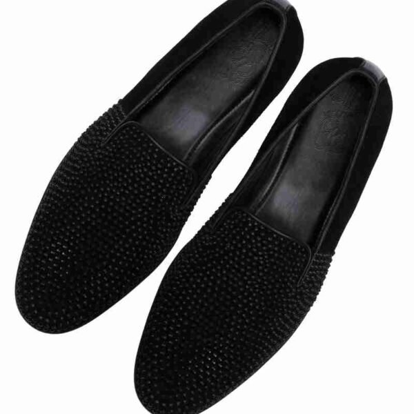 Black Loafers for Men with Black Crystal Detailing