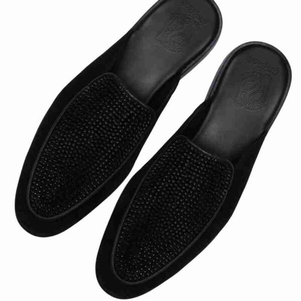 Crystal Encrusted Black Mules