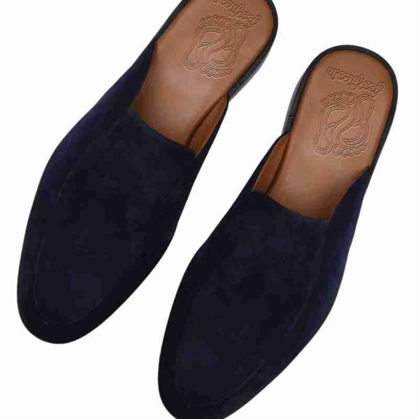 Navy Blue Suede Mules